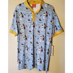 Kingsmen Golf The Duke The Eighteen Polo Blue Yellow Mens Size M Lightweight